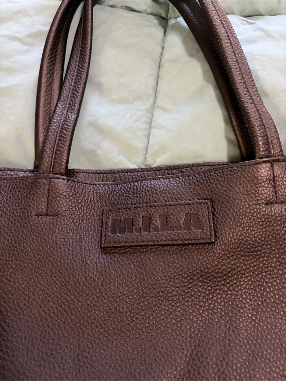 M.I.L.A Made  in LA black pebbled small tote